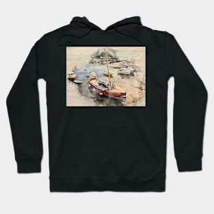 Watercolour Cemaes Harbour, Anglesey Hoodie